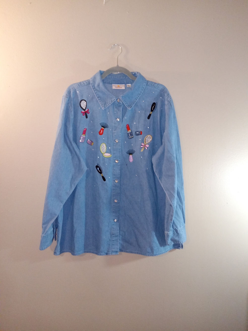 Quacker Factory Light Blue Embroidered Denim Button-Down Shirt